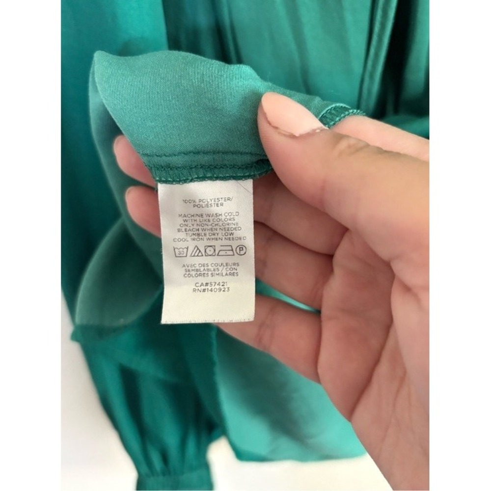 LOFT Peasant Blouse Women Large Green Excellent Smocked Tie Neck Long Sleeve - Picture 4 of 6